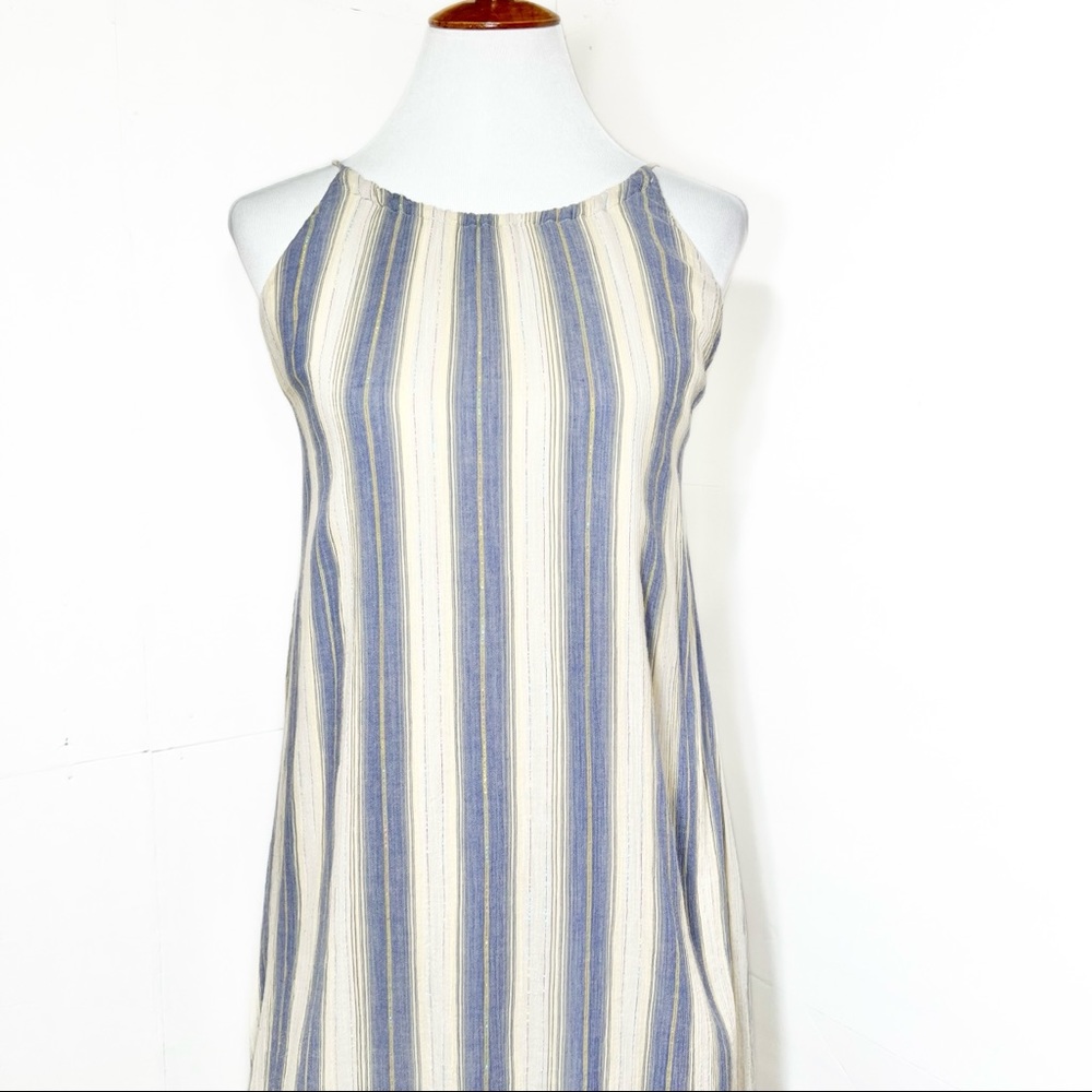 SOLD-Urban Outfitters Striped Chambray and Cream Midi Halter SunDress - Picture 6 of 15